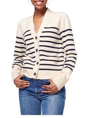 Faherty Coast V-Neck Cardigan Cream & Navy